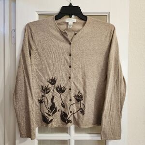 Rena Rowan Silk Angora Beaded Floral Y2K Cottagecore Button Front Cardigan Large